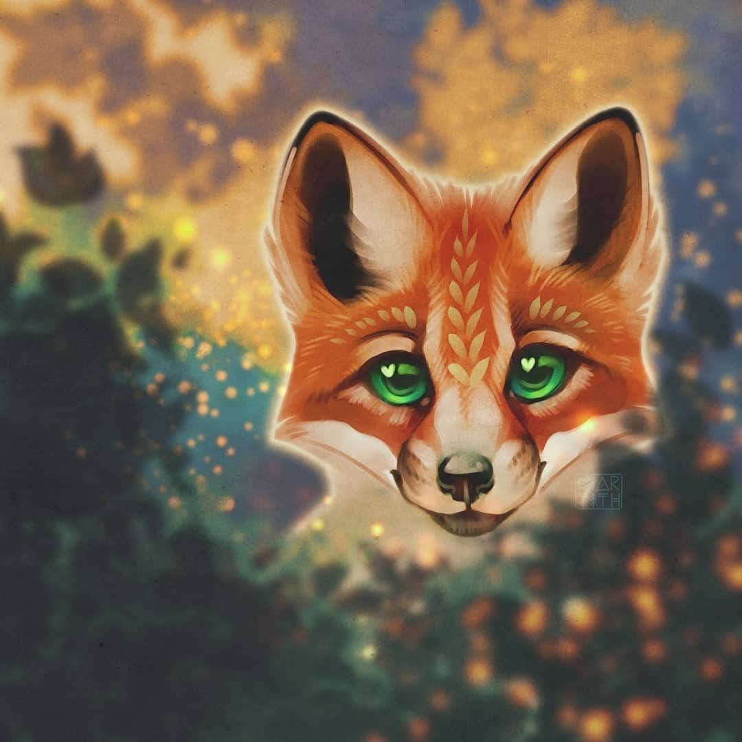 Лисица с зелеными глазами
