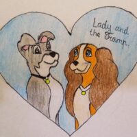 На рисунке изображены Леди и Бродяга (Lady and the Tramp). 