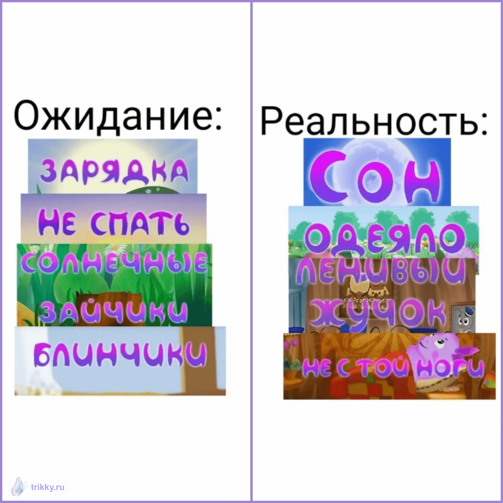 Конкурс коллажей «Моё утро: ожидание и реальность» — Трикки — тесты для  девочек